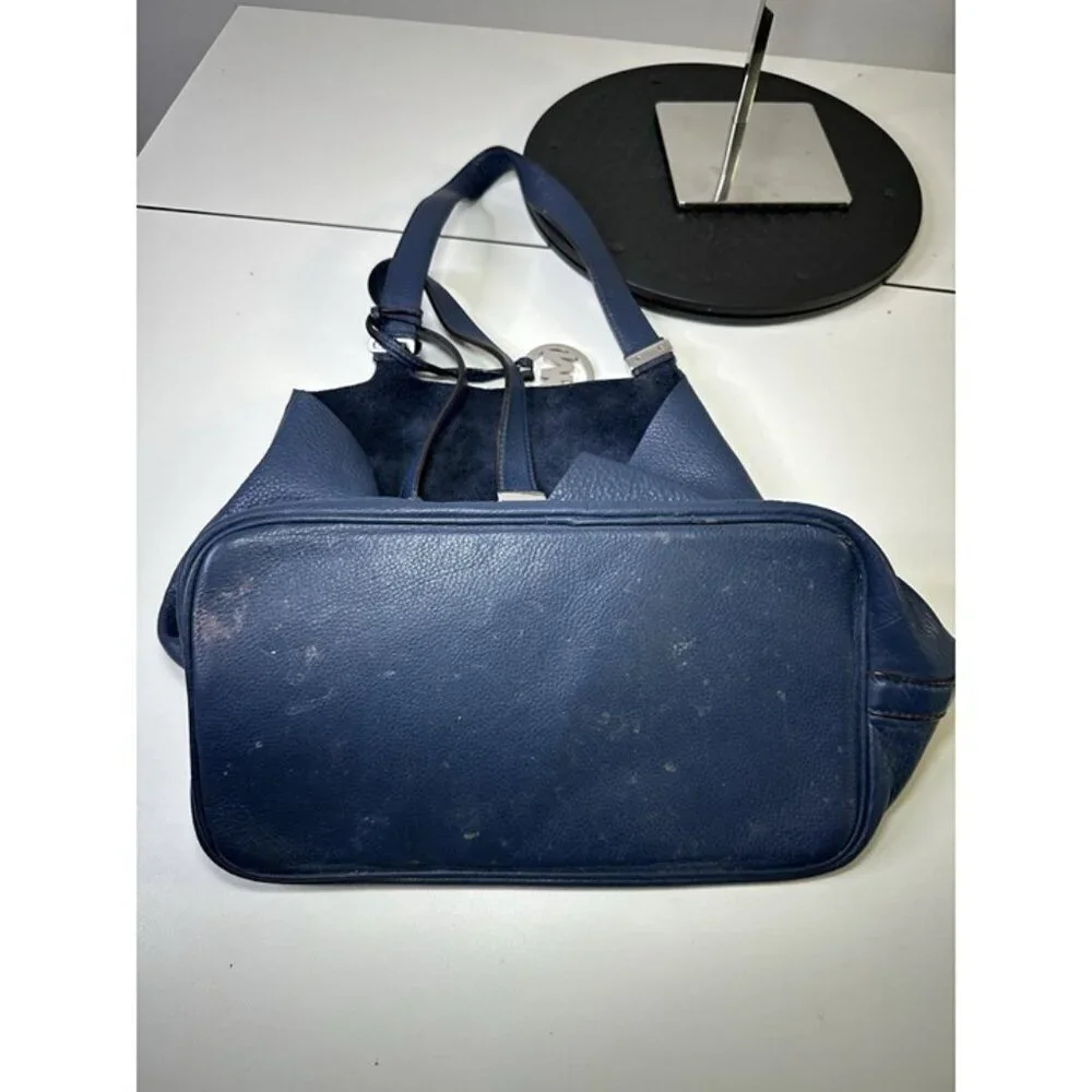 MICHAEL KORS Navy Blue Tote Bag Leather Plain Bag
